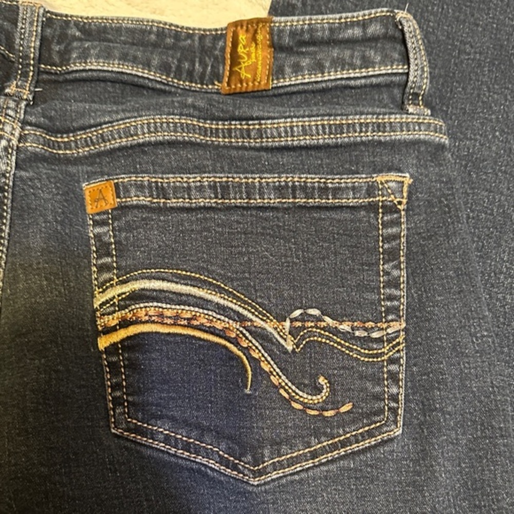 626. Aura Women's Boot Cut Jeans - Dark Blue with Gold Stitching